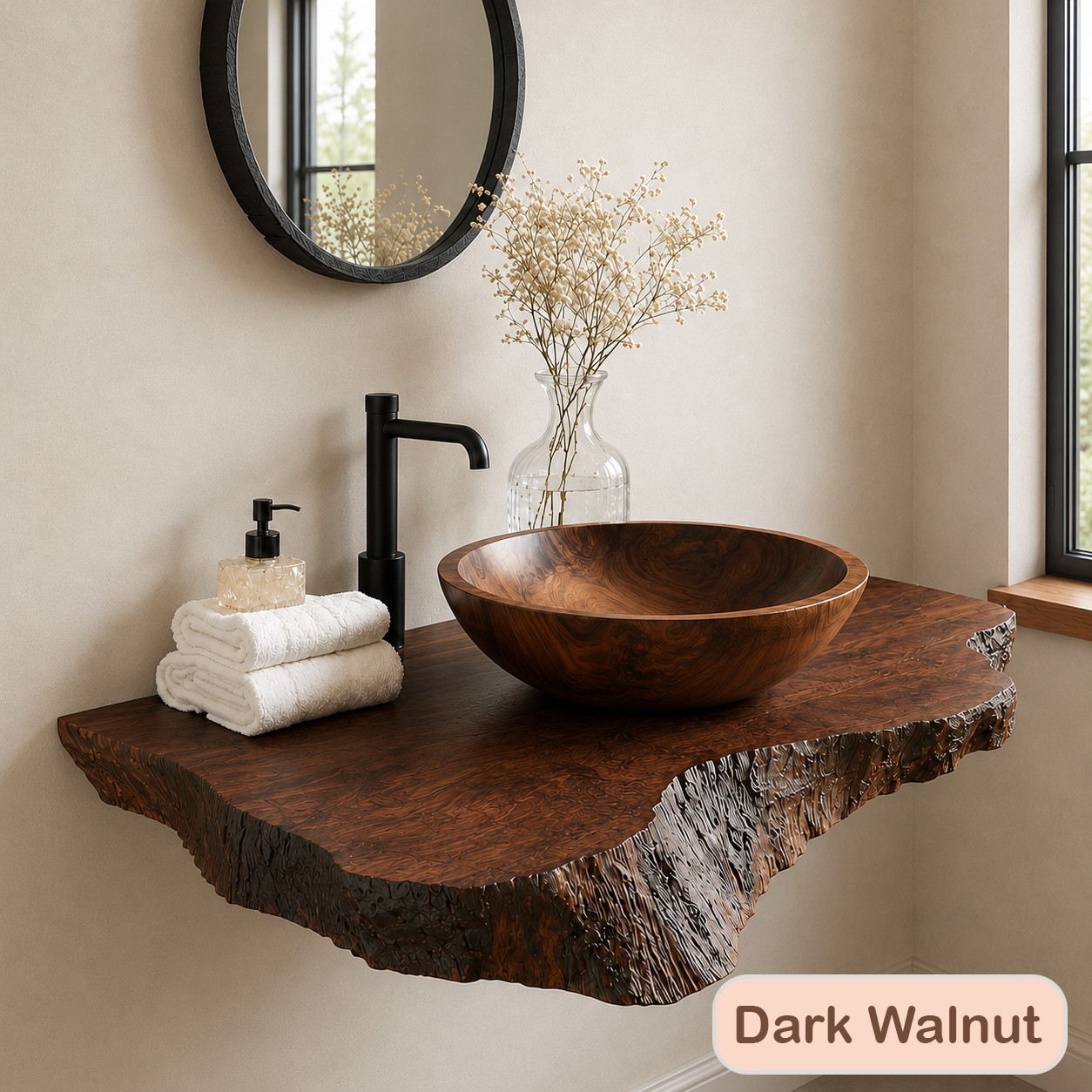 Modern Rustic Solid Wood Vanity – Natural Live Edge Bathroom Sink Console