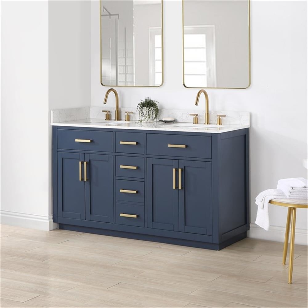 Gavino 60″ Wood Vanity in Royal Blue with Composite Stone Top no Mirror