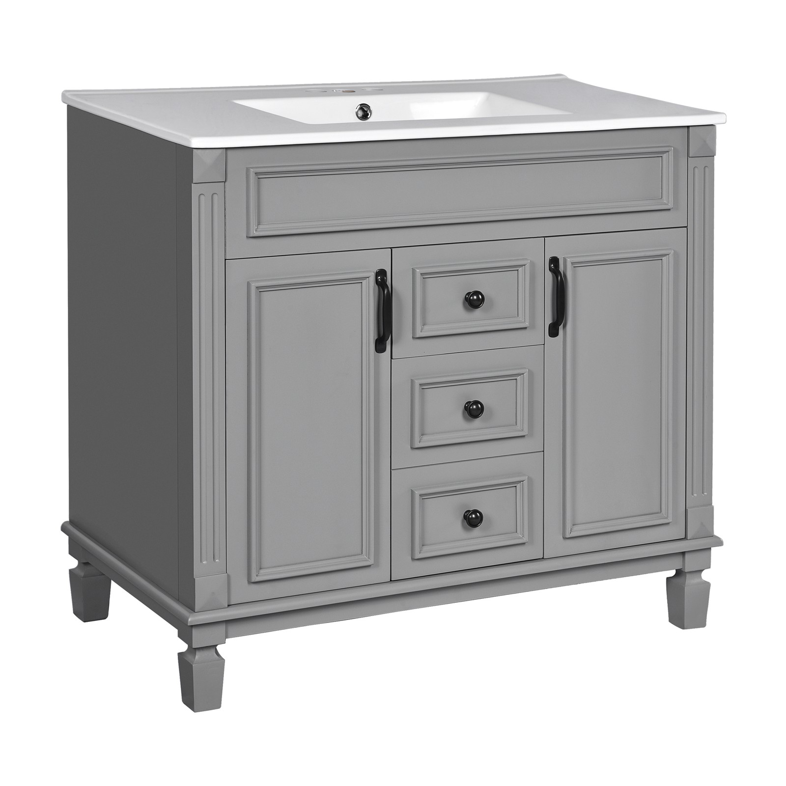 Single sink bathroom dressing table, 2 soft-closed doors and 2 drawers