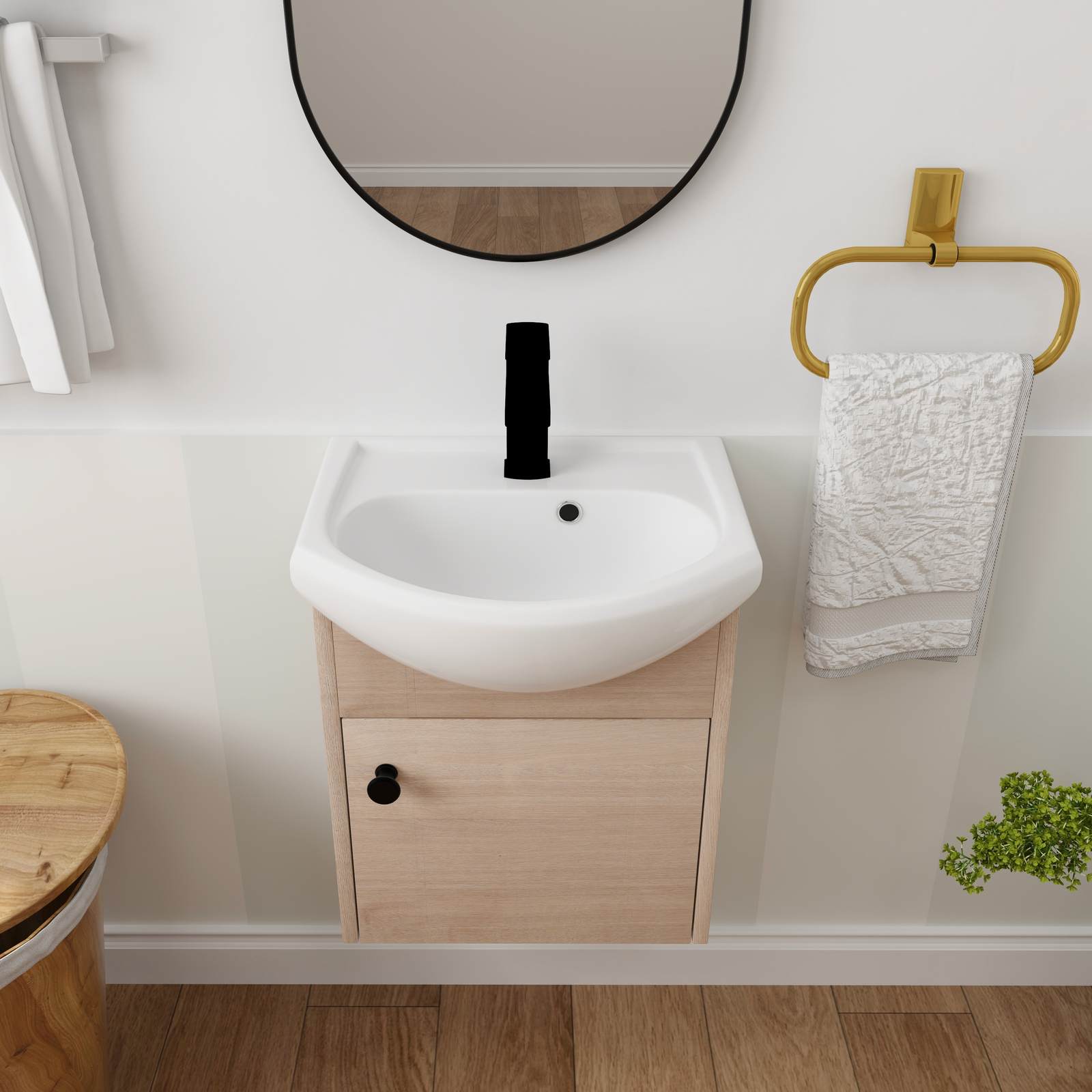 18″Floating Wall Mounted Bathroom Vanity Cabinet Set Sink for Small Space
