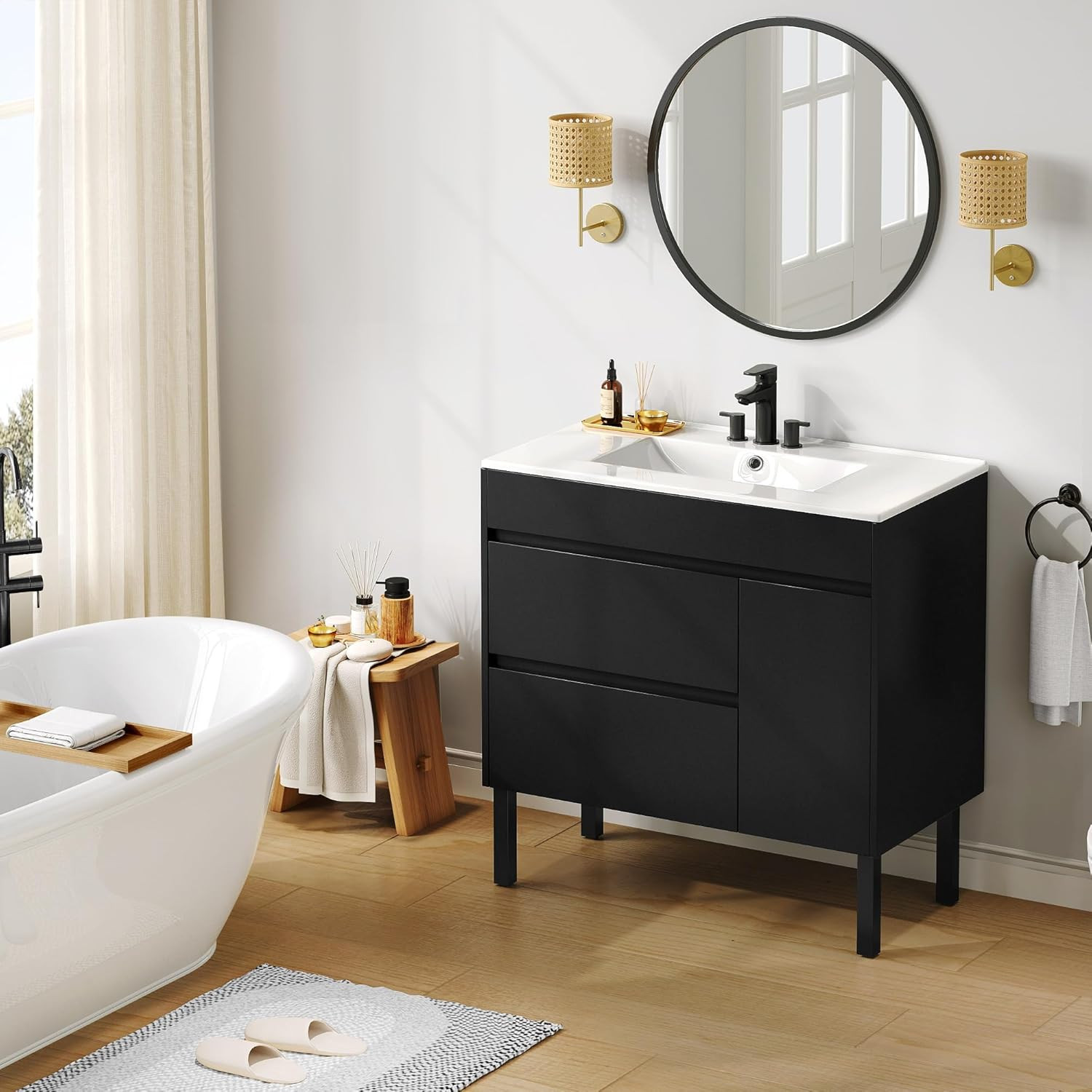 YITAHOME 36 Inch Bathroom Vanity with Sink, Bathroom Cabinet Vanity for Media Sp