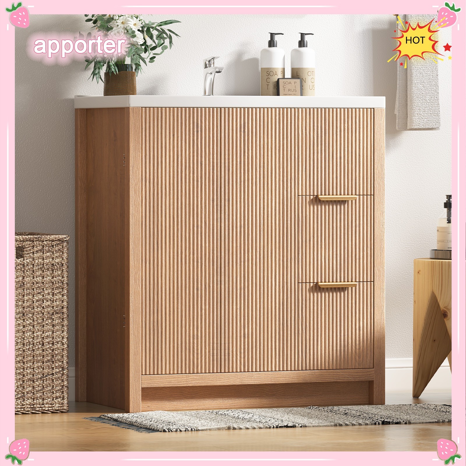 31.5″ Wooden Bathroom Vanity Cabinet with Ceramic Sink Single-Bowl + Drawers USA