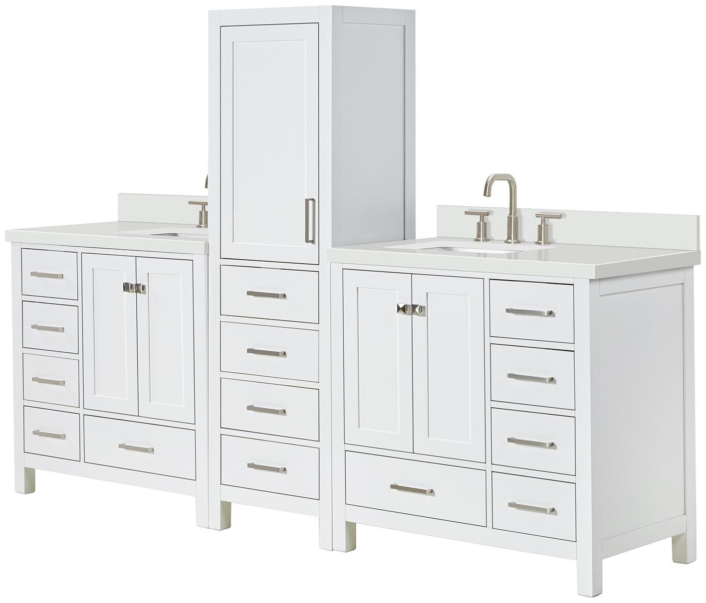 Ariel A92WQRVO Cambridge 92″ – White / Pure White Quartz Top / Brushed Nickel