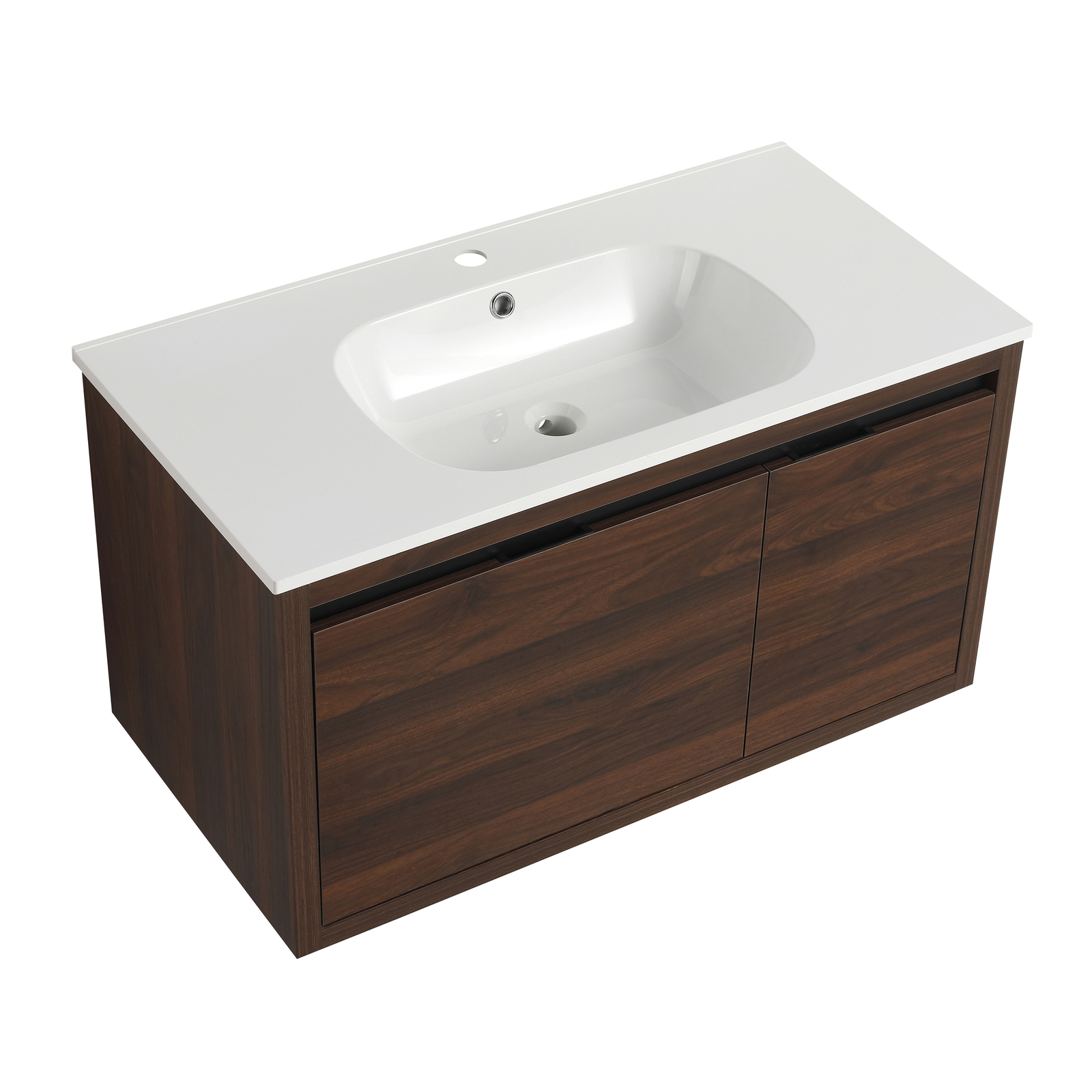 36″ Modern Floating Wall Mount Bathroom Vanity Cabinet W/Basin Sink Walnut Color