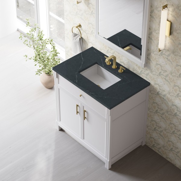 36″ James Martin Bellshire 660-V36-BW-3CSP Vanity Cabinet Charcoal Soapstone Top