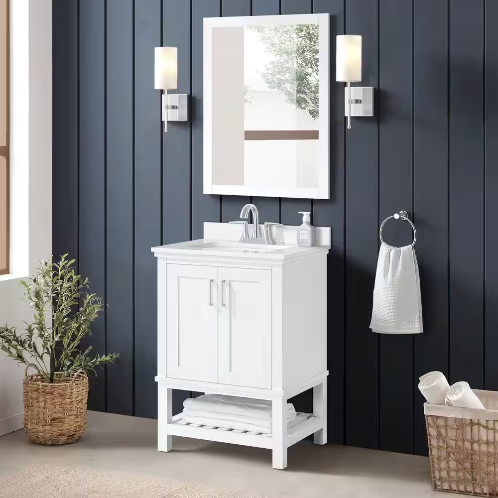 Tupelo 24 In. Single Sink Freestanding White Bath Vanity with White Engineered S