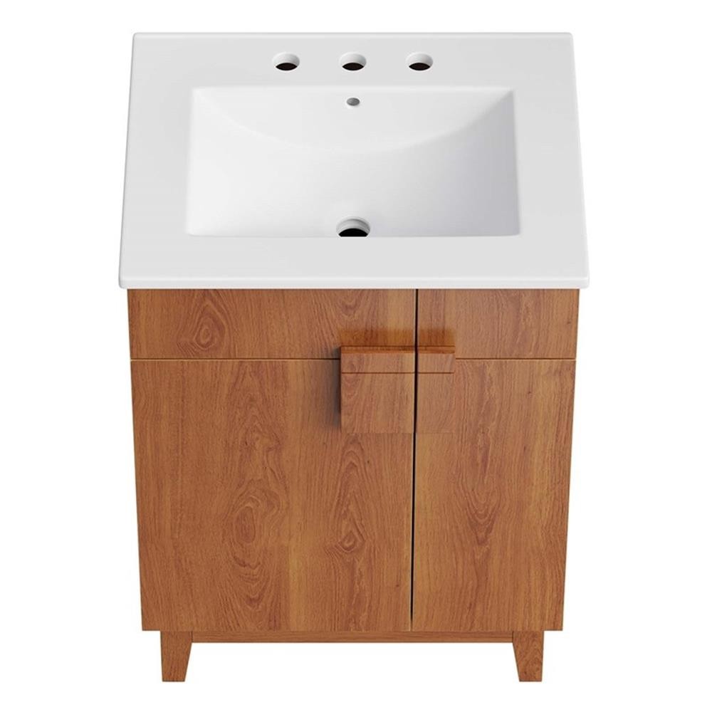 Pemberley Row Wood White/Walnut Bathroom Vanity Rectangular Hinged Doors 23″W…