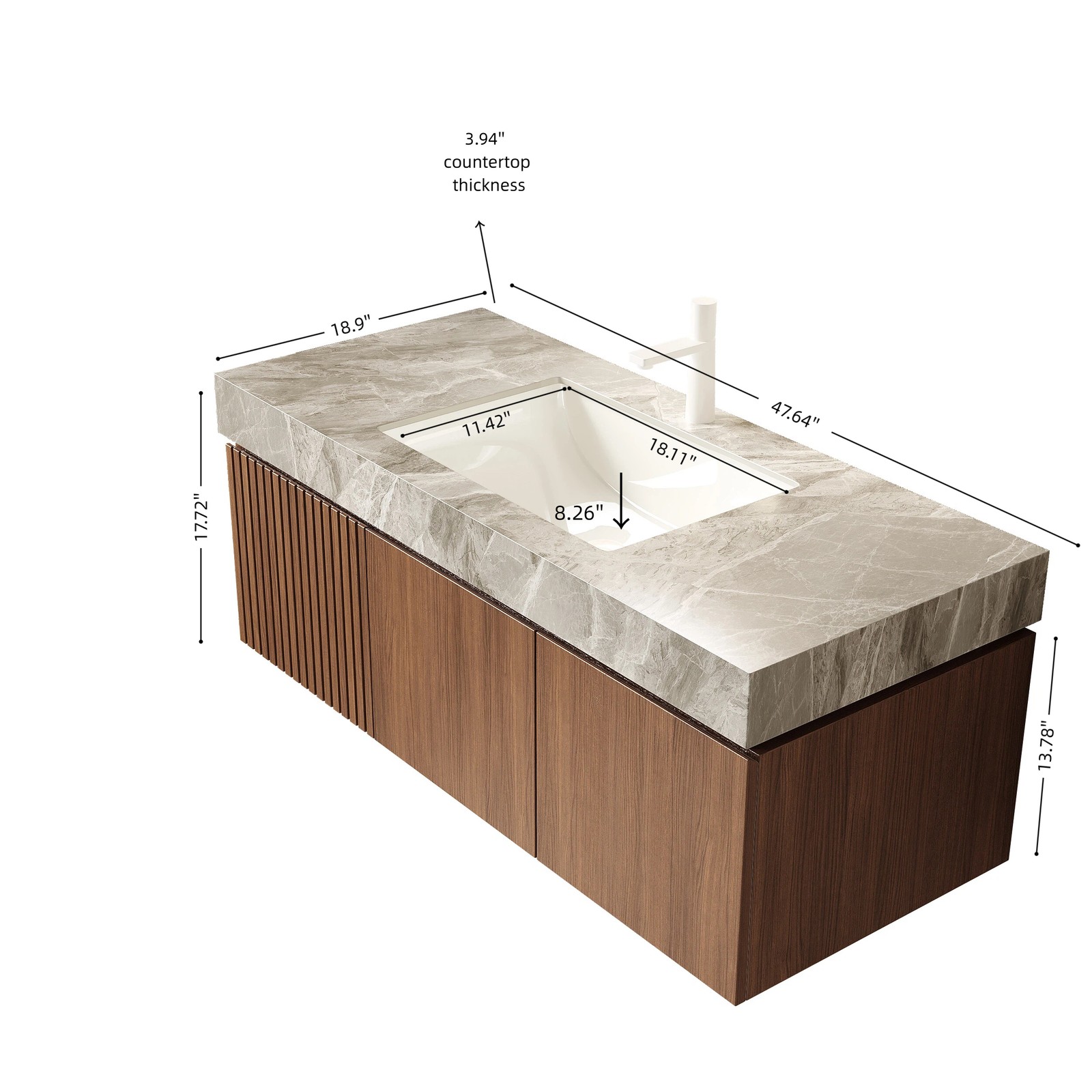 48″ Bathroom Vanity Sink Floating Plywood Storage Cabinet Brown Oak Gray
