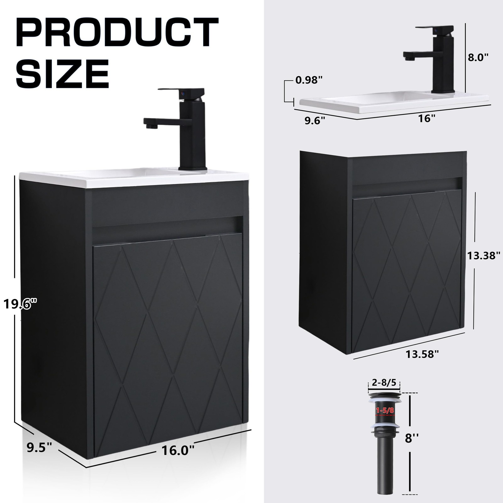 16 Bathroom Vanity Sink Combo for Small Space, Wall Mounted Bathroom Cabinet Set