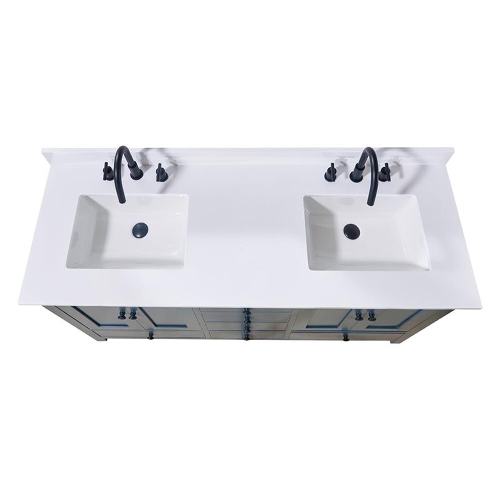 61. in Stone effects Vanity Top in Snow White with Double White Sink
