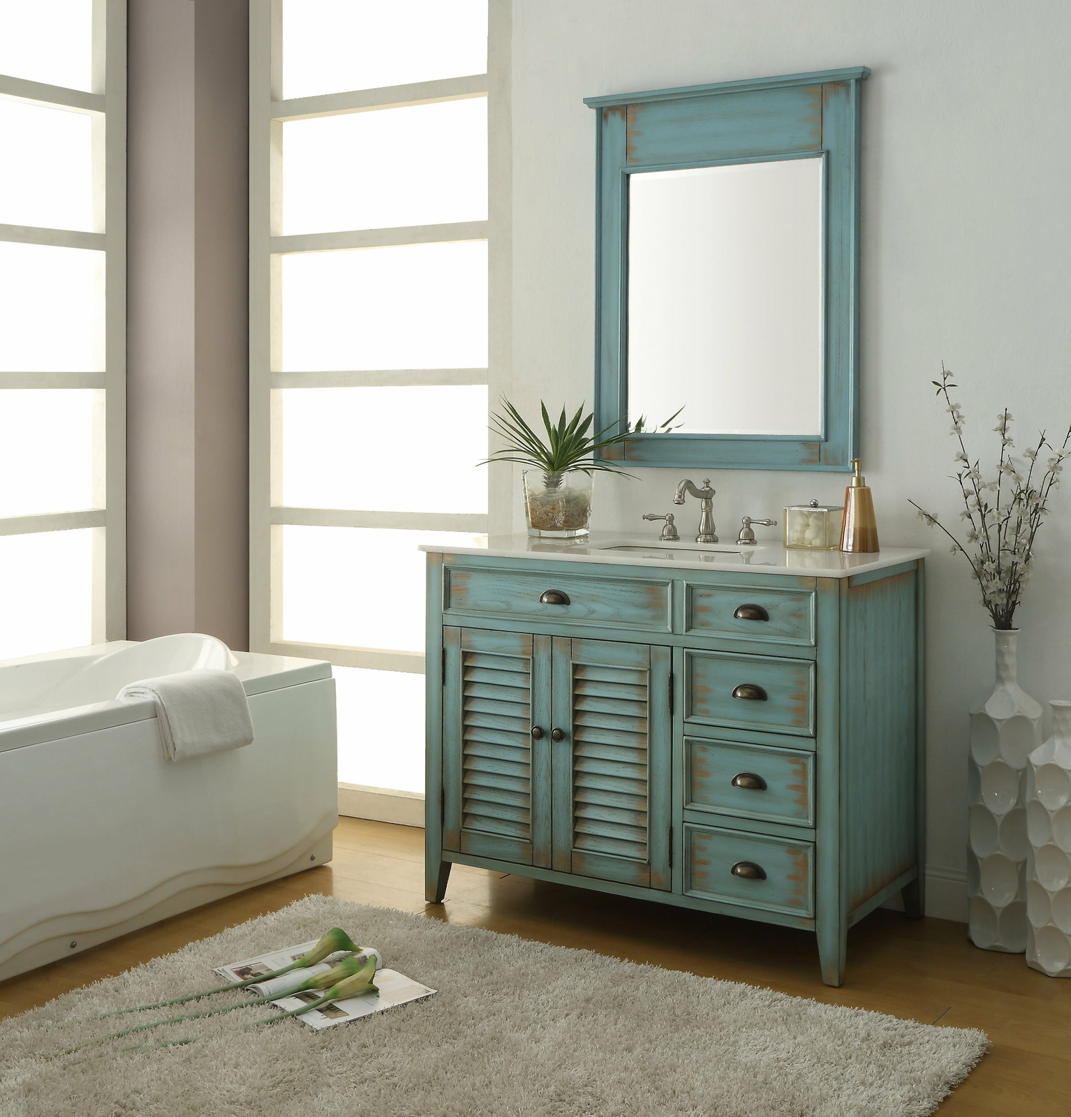 42 inch Distress Blue Abbeville Bathroom Sink Vanity CF78888BU-MIR