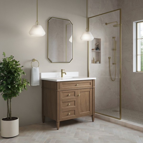 36″James Martin Brittany 655-V36-PCN-1WZ Vanity Cabinet White Zeus Silestone Top