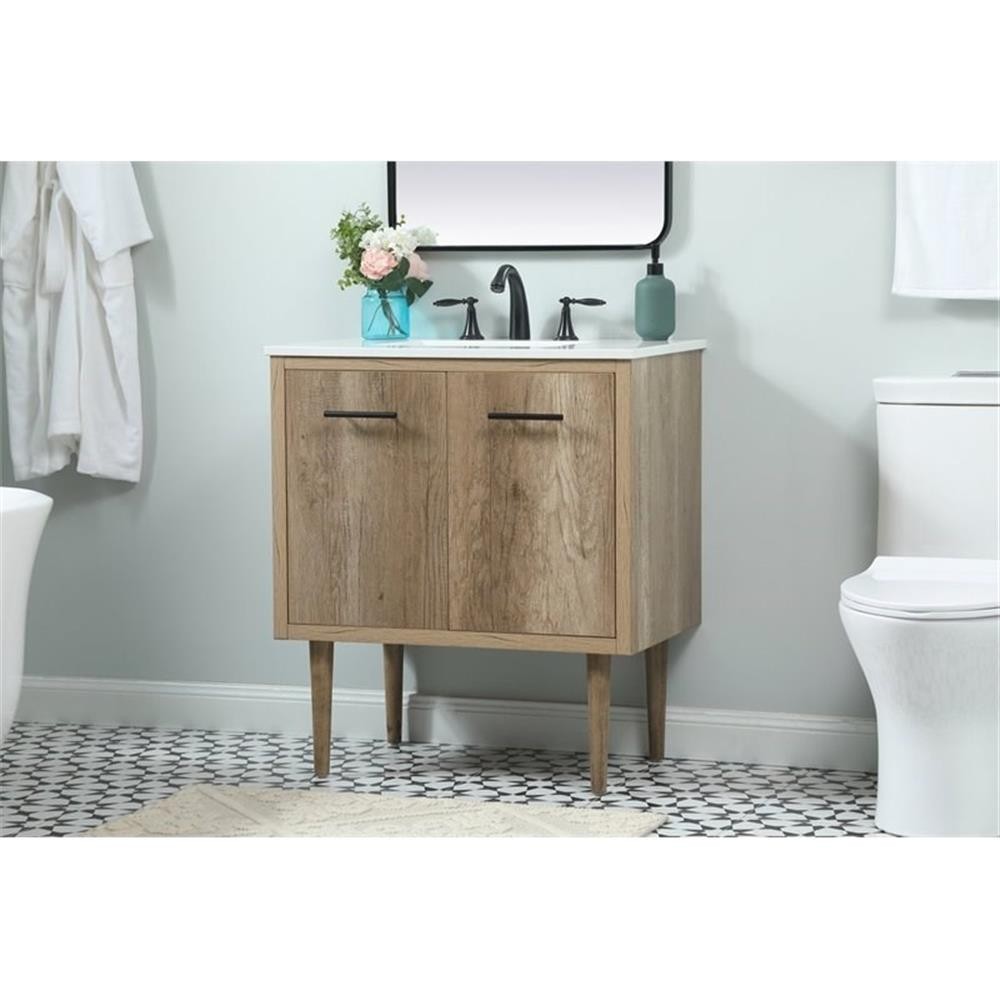 Elegant Decor Cyrus 30″ Aluminum MDF Single Bathroom Vanity in Natural Oak