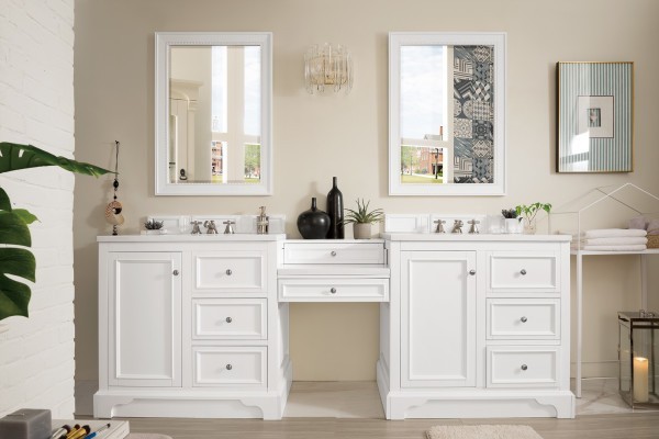 94″ James Martin De Soto 825-V94-BW-DU-WZ Double Vanity Cabinet White Zeus Top