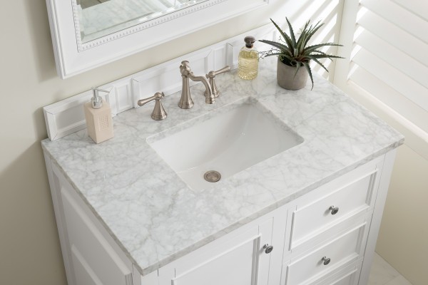 36″ James Martin De Soto 825-V36-BW-3CAR Vanity Cabinet Carrara Marble Top