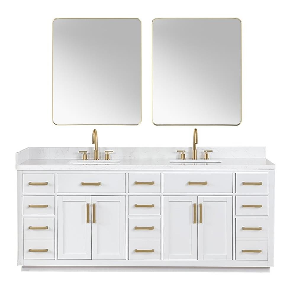 Gavino 84″ Wood Vanity in White with Composite Stone Top with Mirror