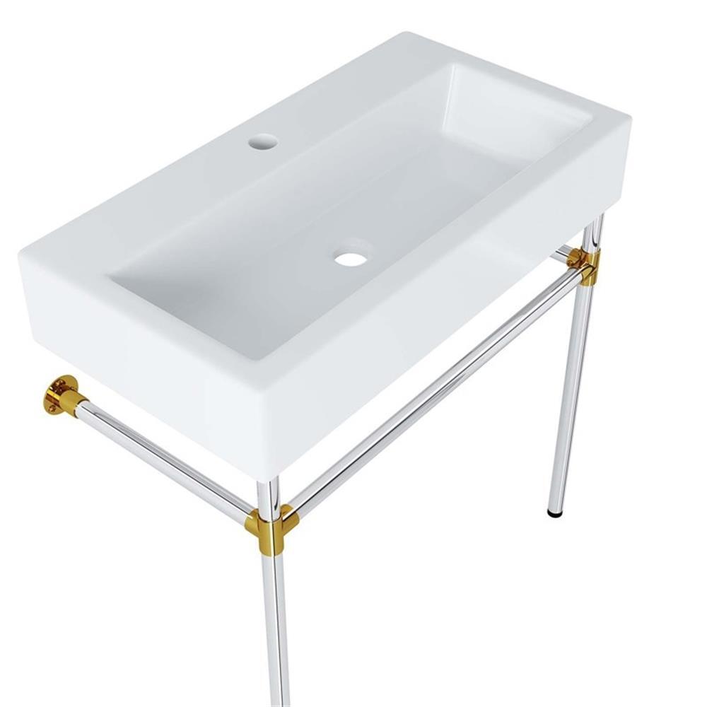 Modway Redeem 32″ Wall-Mount Stainless Steel Bathroom Vanity in Silver/White
