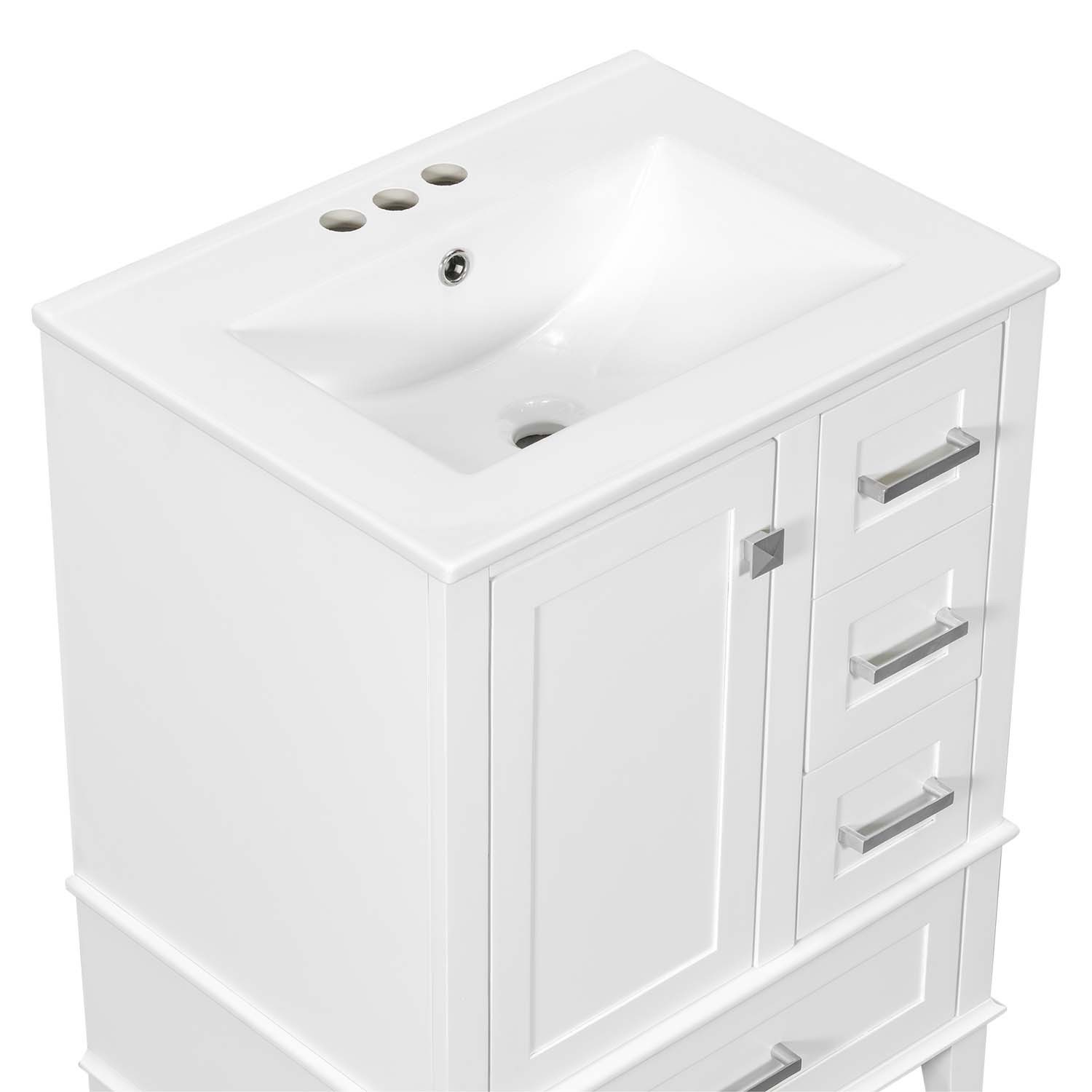 25″ Bathroom Vanity & Sink Freestanding Modern Cabinet Soft-Close Door 3 Drawers