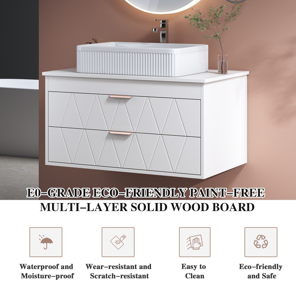 31.5 Inches Floating Single Small Bathroom Vanity with Sink