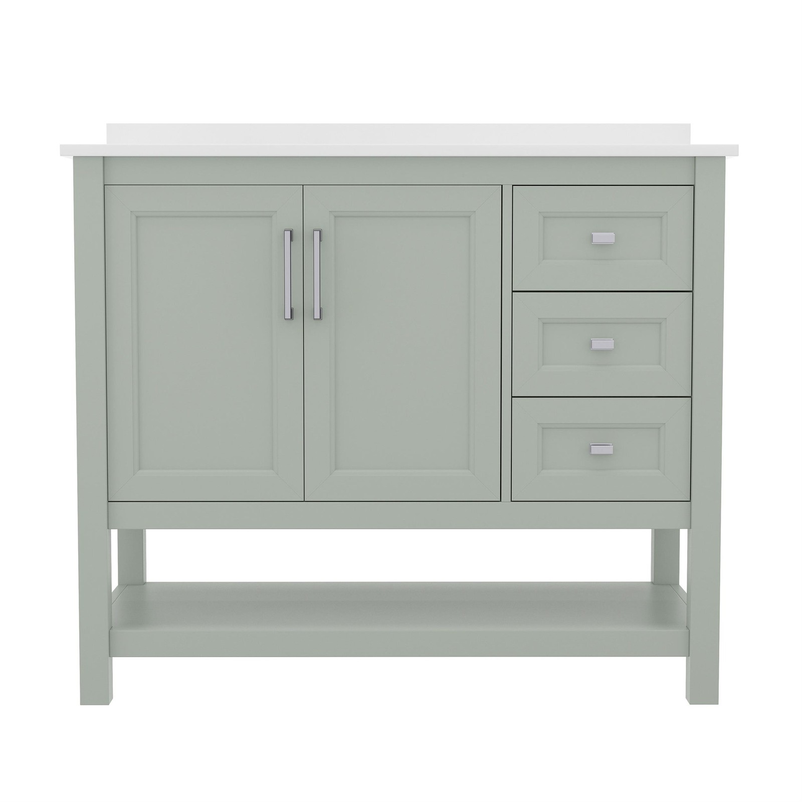 42 Inch Bathroom Vanity with Sink Open Storage and Storage Drawers in Sage