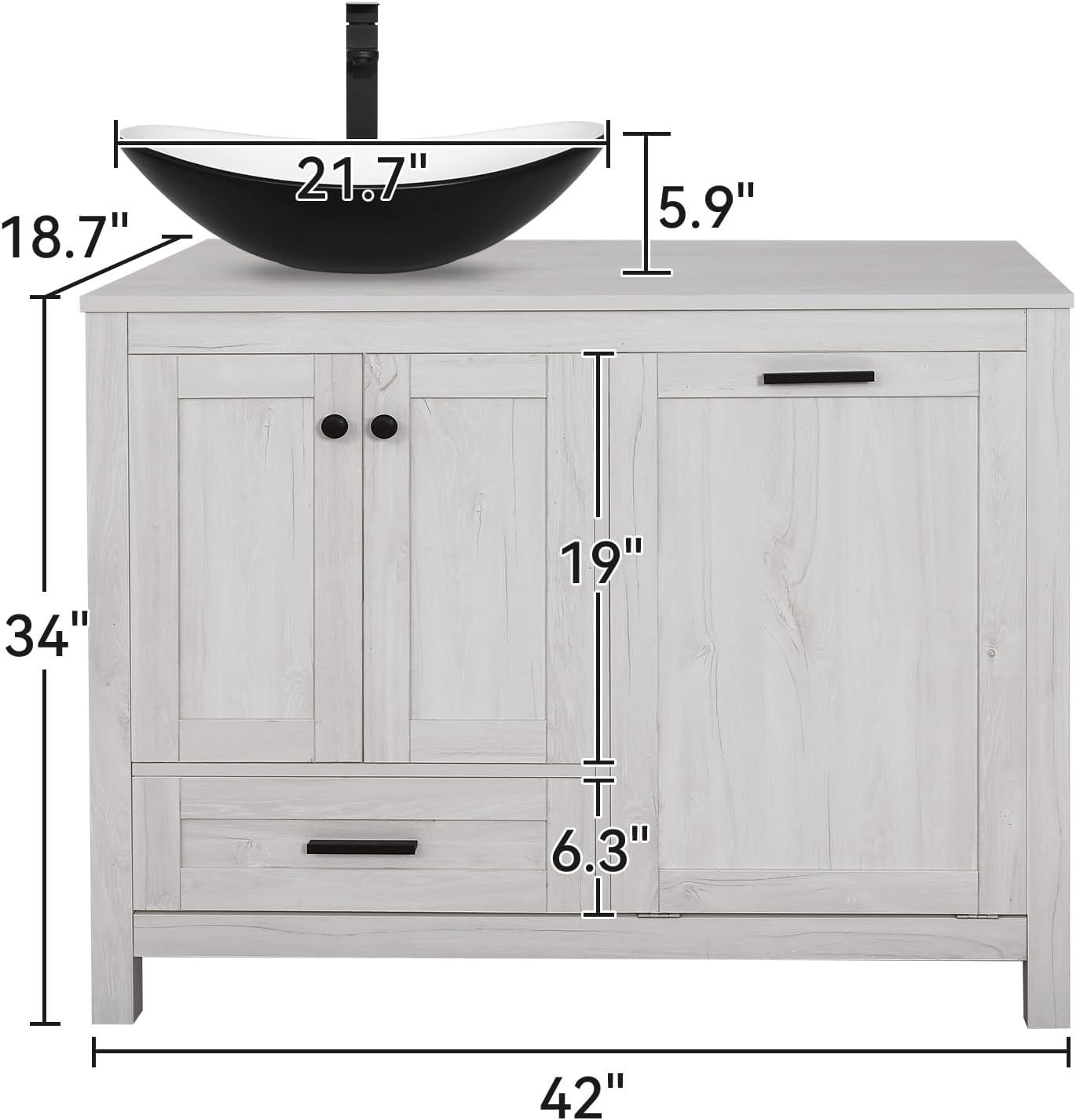 42″ Bathroom Vanity Cabinet with Removable Laundry Hamper, Modern Standing Pedes