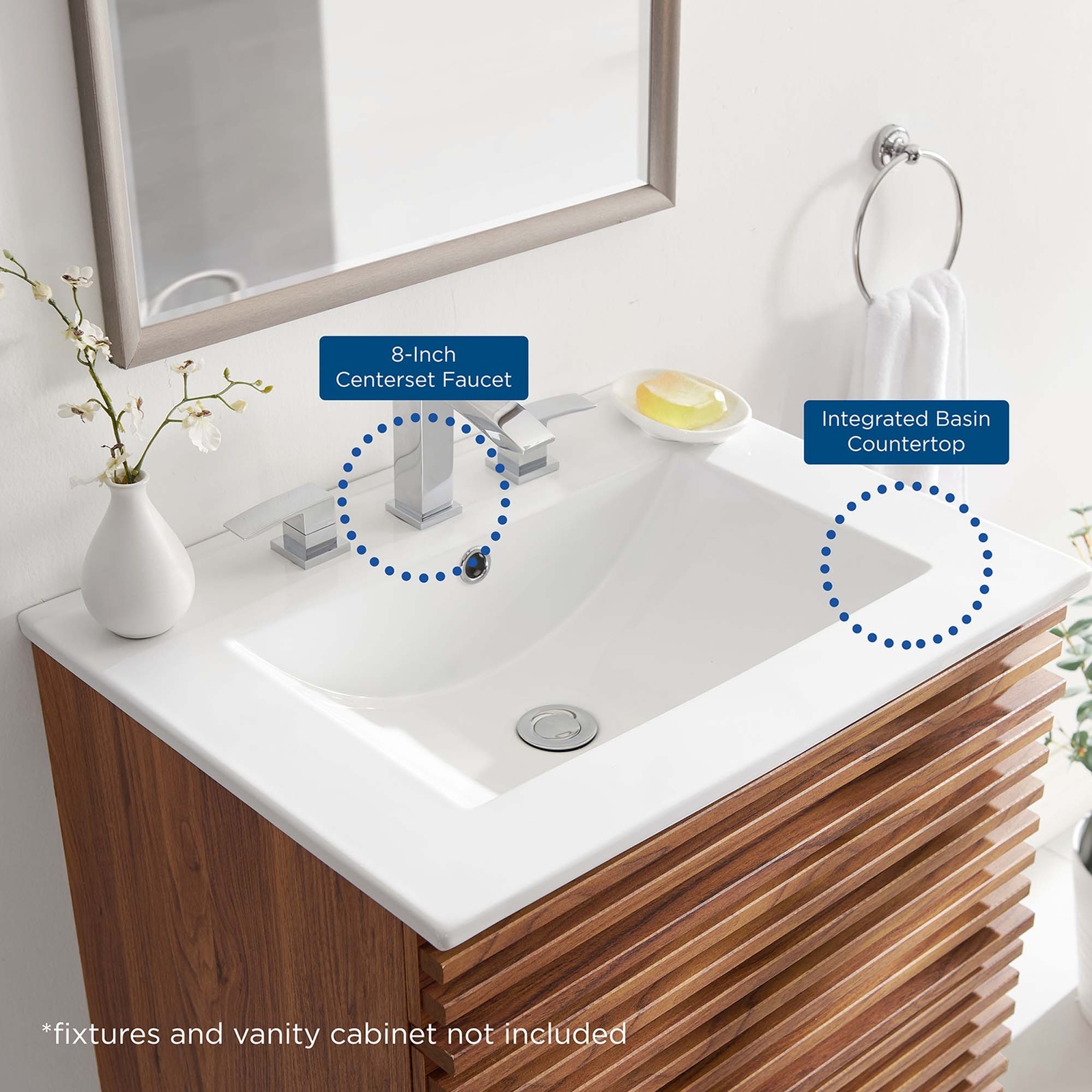 Modway Cayman Modern 24″ Bathroom Sink in White With Rectangular Basin