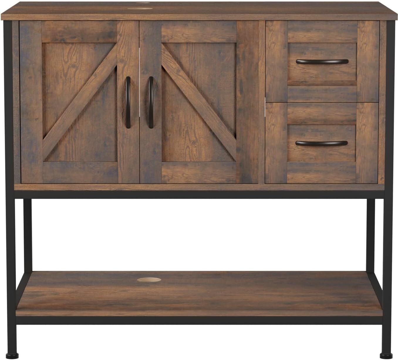 36″ Freestanding Bathroom Vanity with 2 Drawers, Open Shelf & Vessel Sink
