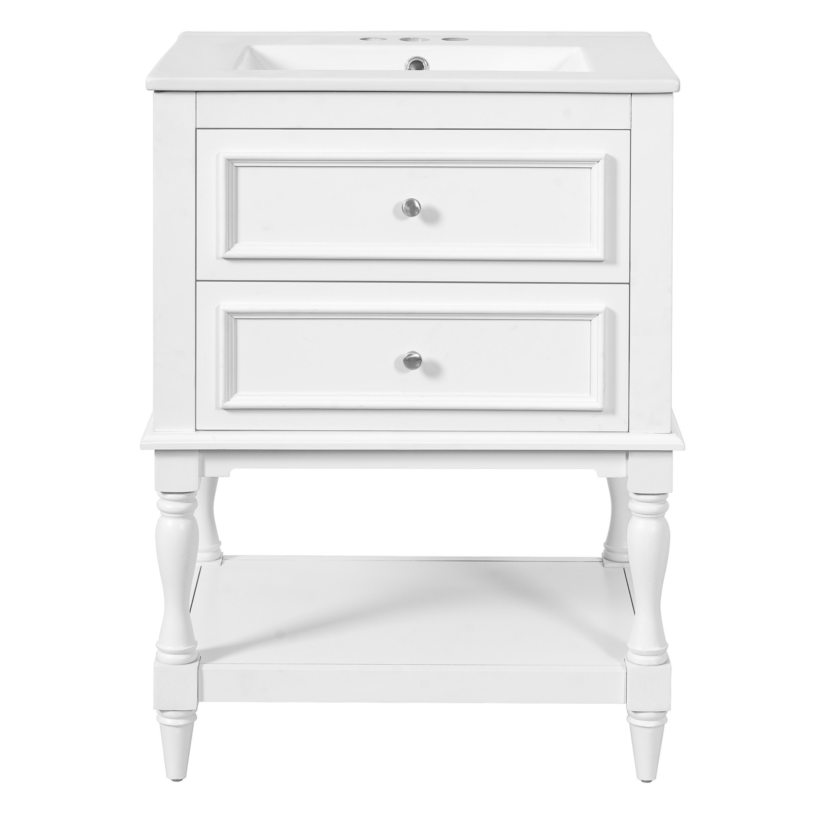 FUNIDEE 24″ Bathroom Vanity with Ceramic Sink Storage Cabinet with 2 Drawers