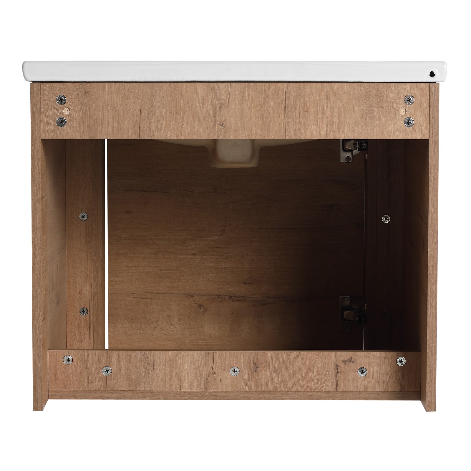 60in Wall-Mounted Bathroom Vanity W/ Double White Ceramic Sink Storage Shelves