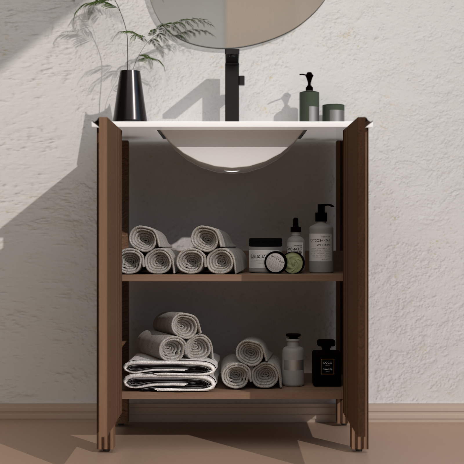 Bathroom Vanity Cabinet with White Ceramic Sink 30″ x 18.5″ x 34.5″ Brown