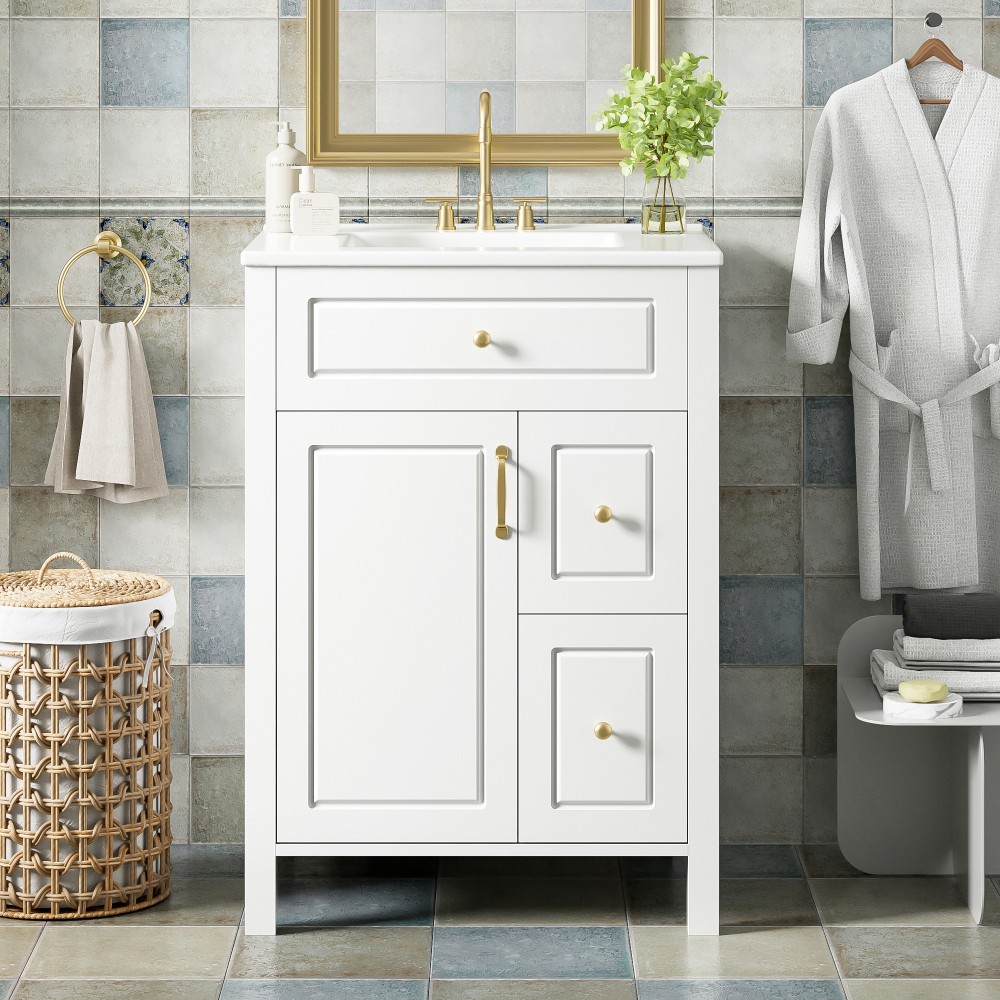 Bathroom Vanity W Ceramic Sink 1 Soft Close Door 2 Soft Close Drawers