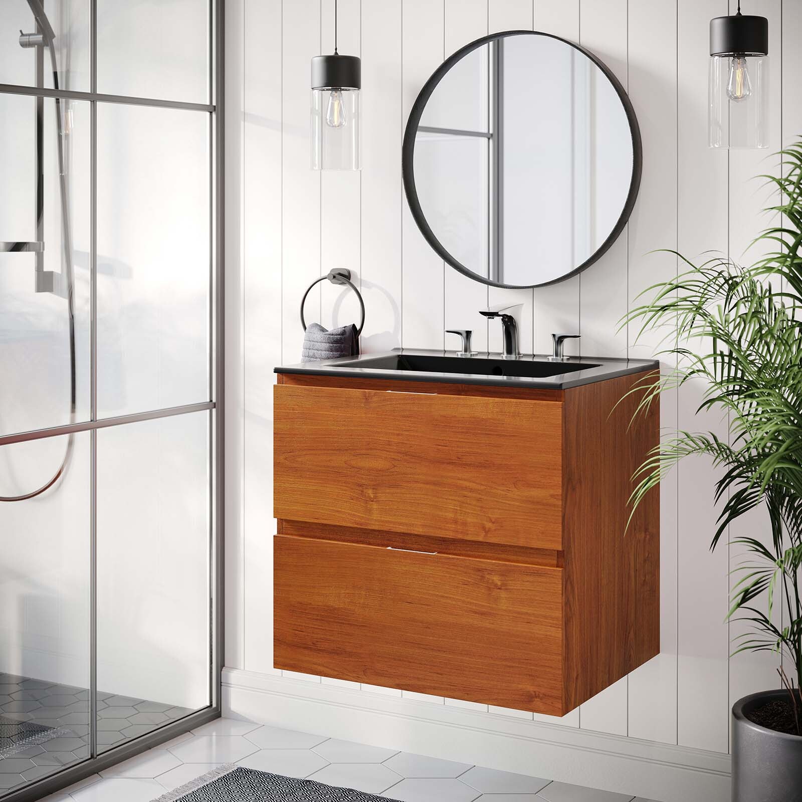 Modway Scenic 24″ Wall-Mount Bathroom Vanity in Cherry Black
