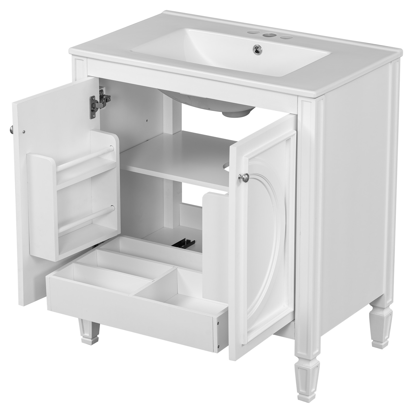 30″ Bathroom Vanity with Sink, Two Doors & Drawer, White