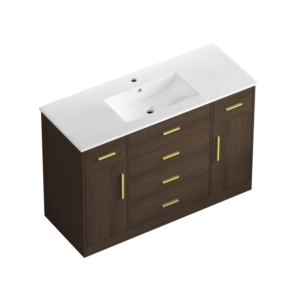 48″ Dark Brown Bathroom Vanity with Soft Close Doors and 6 Drawers