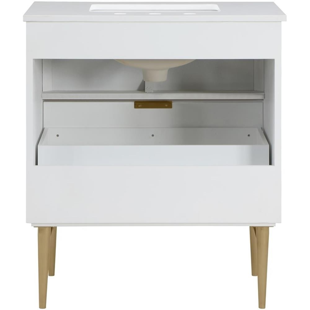 Maklaine Modern / Contemporary Rich White Finish Bathroom Vanity