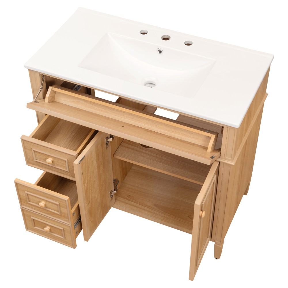 36″ Bathroom Vanity with Sink Wood Vanity Cabinet with Flip-Out Drawer 3 Drawers