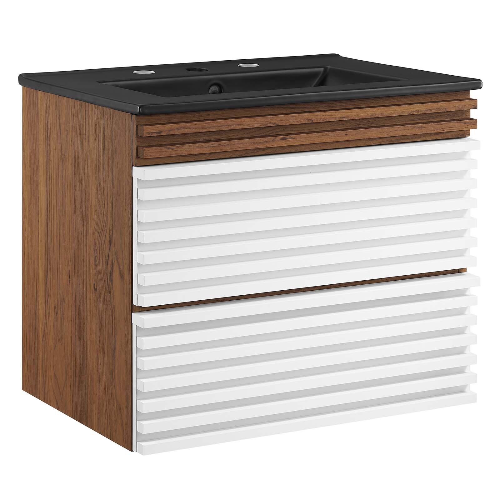 Modway Render 24″ Wall-Mount Bathroom Vanity in White Walnut Black