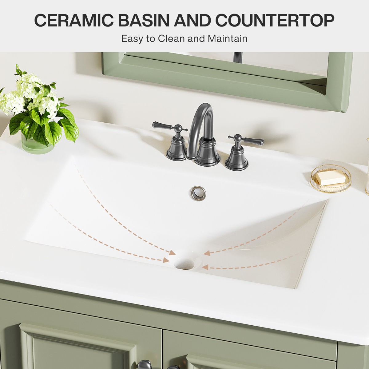 30″Bathroom Vanity Freestanding with Ceramic Sink, Storage Cabinet, Pop Up Drain