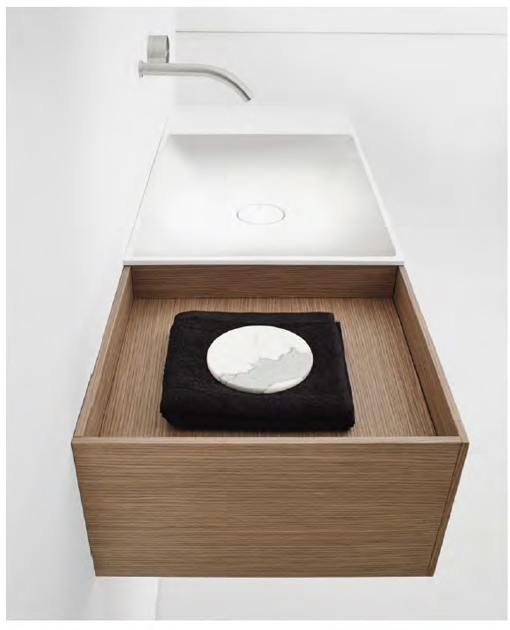 Luxury Floating Bathroom Vanity & LED Round Mirror Set — Sculpted Wood Front