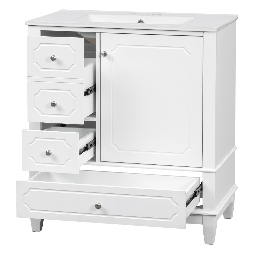30″Bathroom Vanity with Sink Freestanding White Vanity Cabinetwith Ceramic Basin