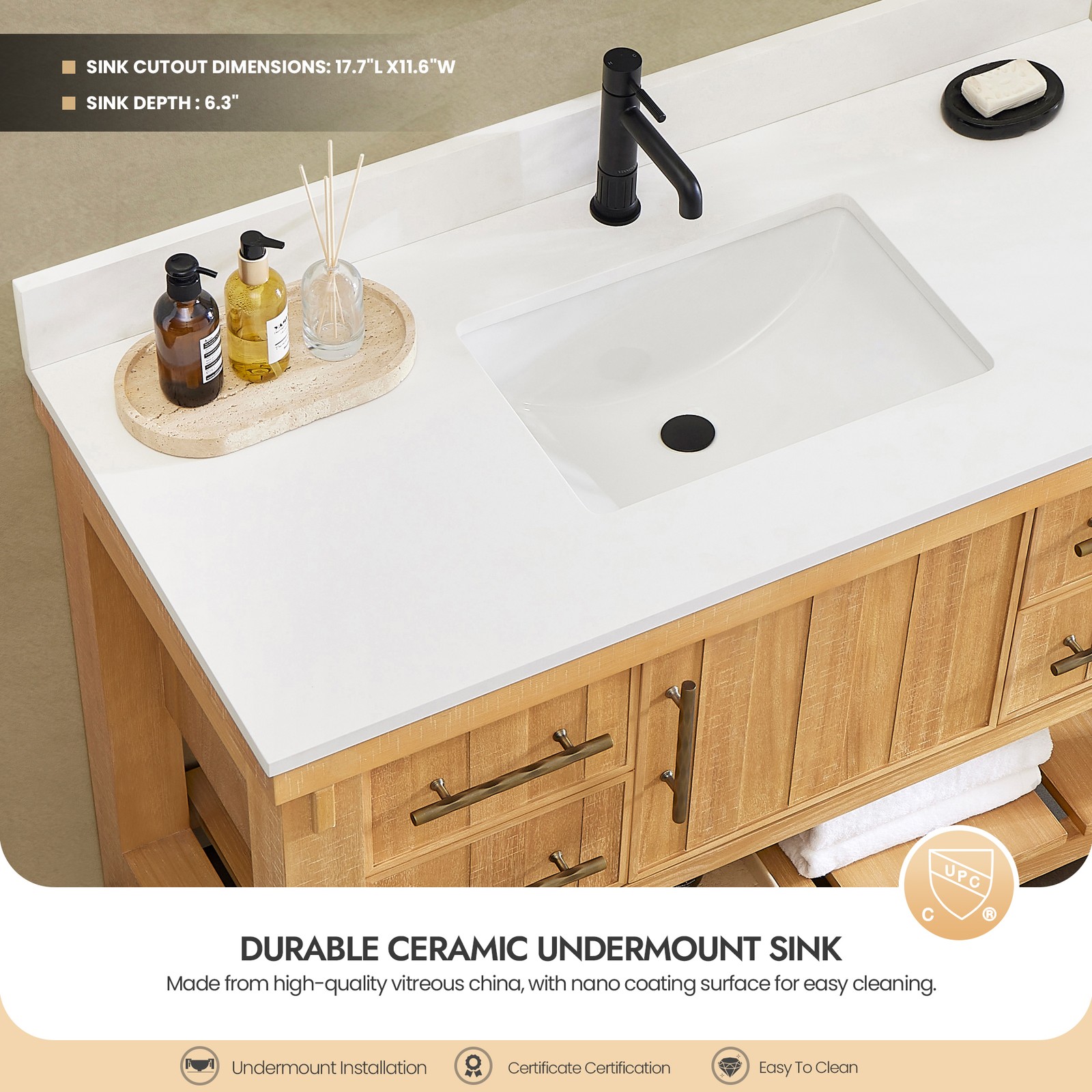 Paris 42″ Single Bath Vanity in Acacia Classic Grey with White Quartz Stone Top