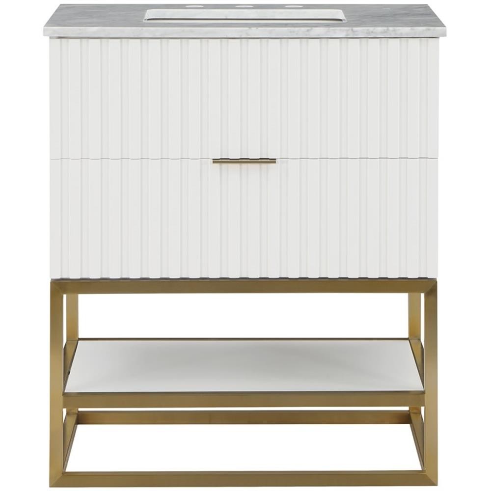 Maklaine Modern / Contemporary Rich White Finish Bathroom Vanity