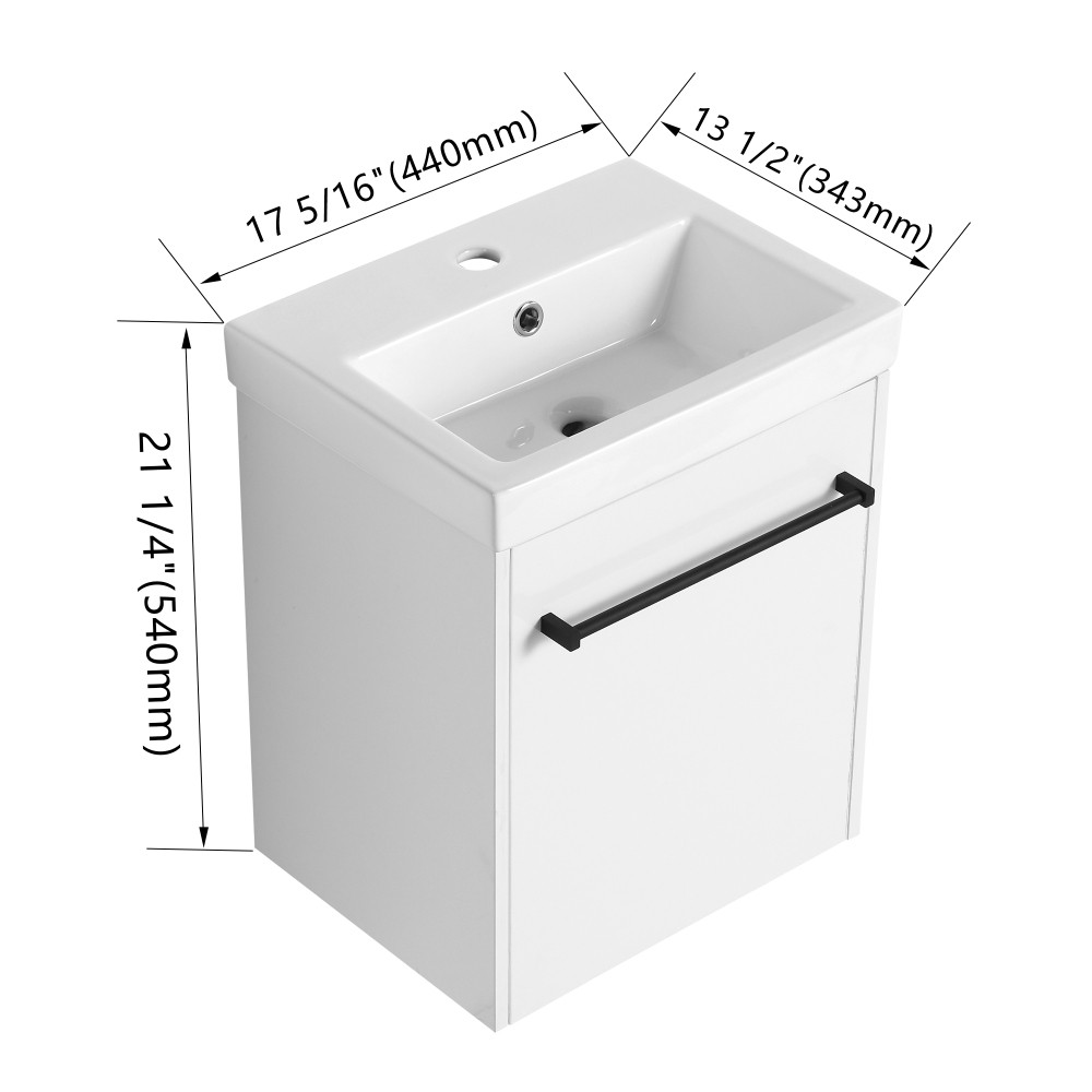 Floating Wall Mounted Bathroom Vanity W Ceramic Sink Soft Close Cabinet Door