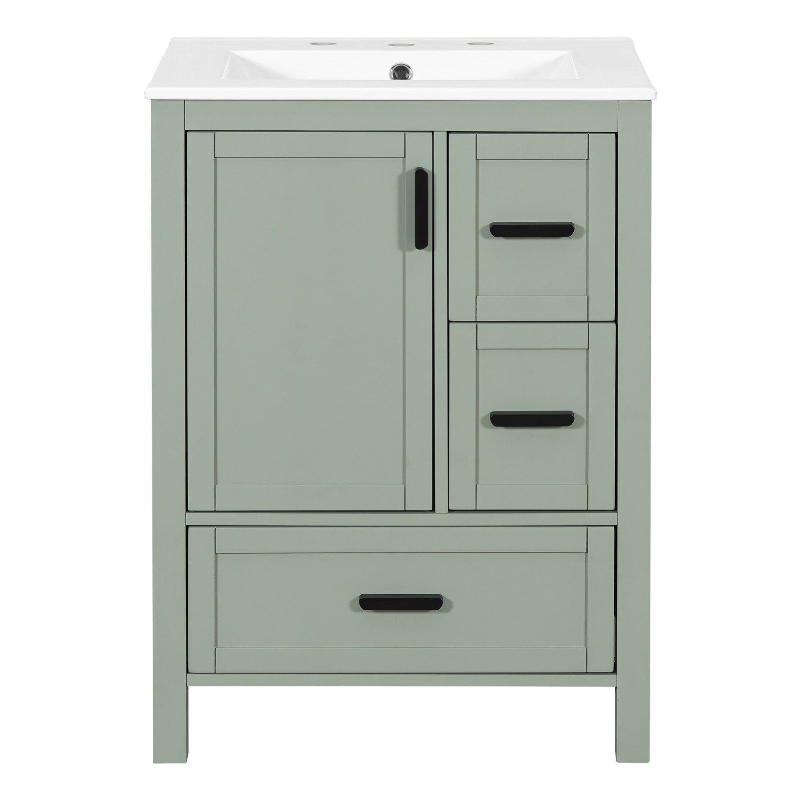 24″ Bathroom Vanity w/Ceramic Sink Modern Freestanding Vanity Cabinet w/3 Doors