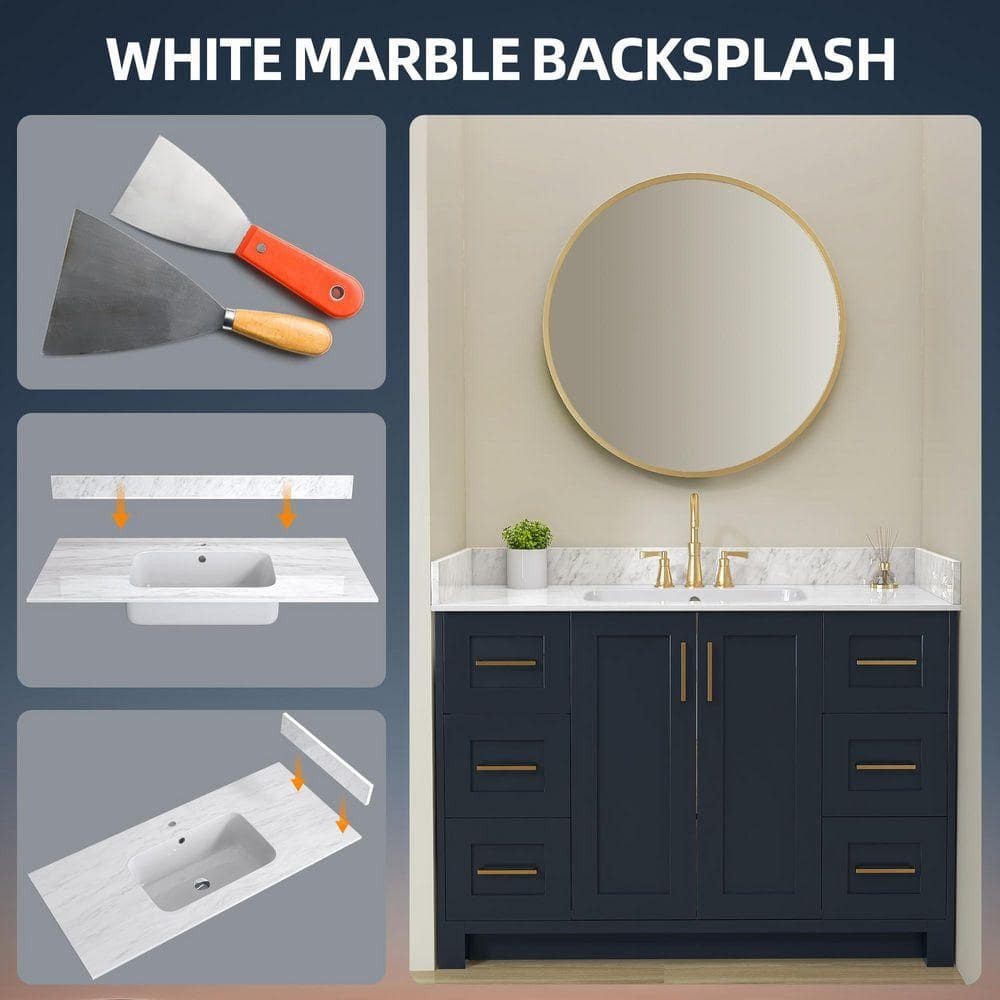 NTQ 43″ W Real Marble Vanity Backsplash Carrara White