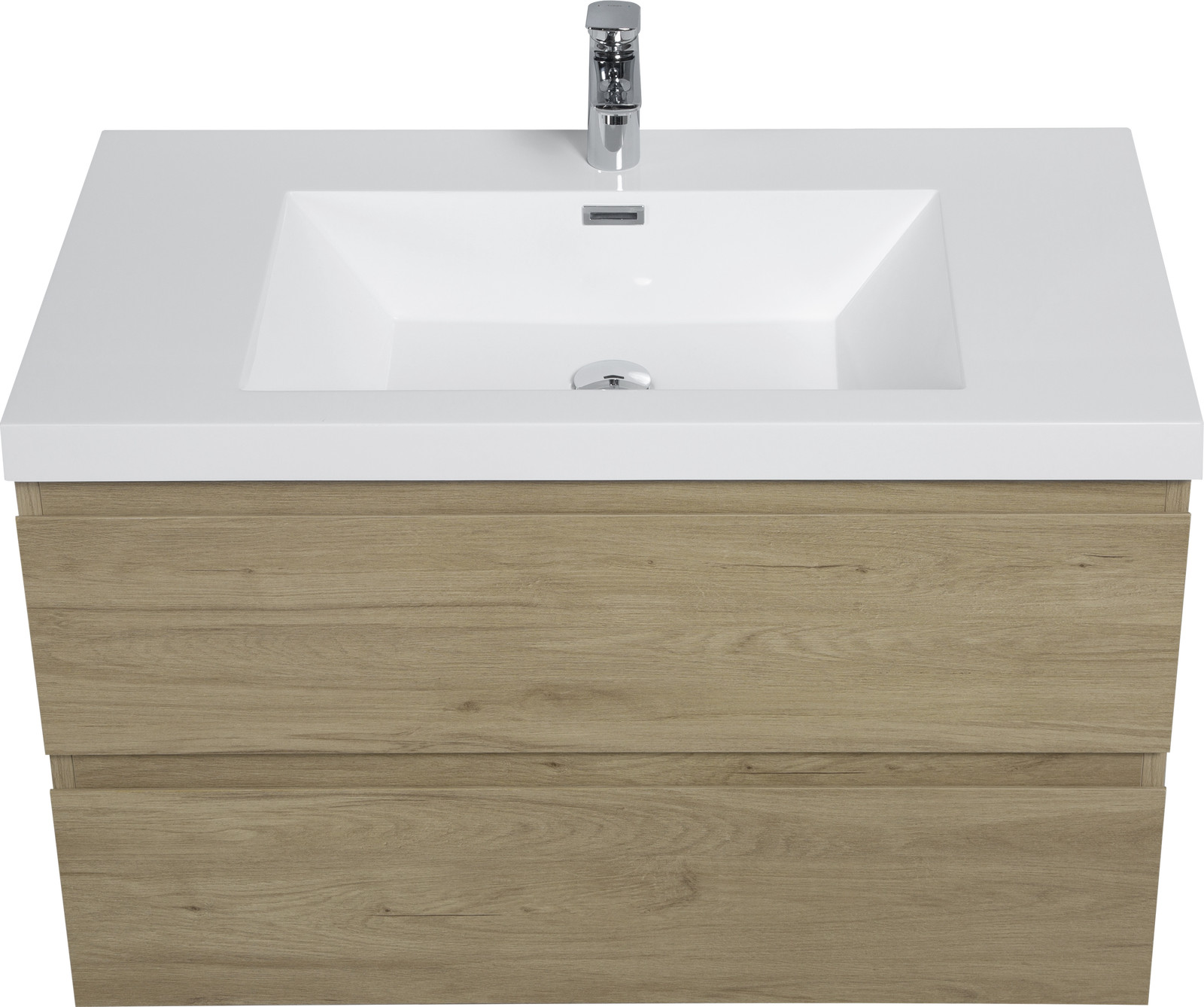 36″ Floating Wall-Mounted Bathroom Vanity with Resin Sink Top Basin 2Drawers Oak