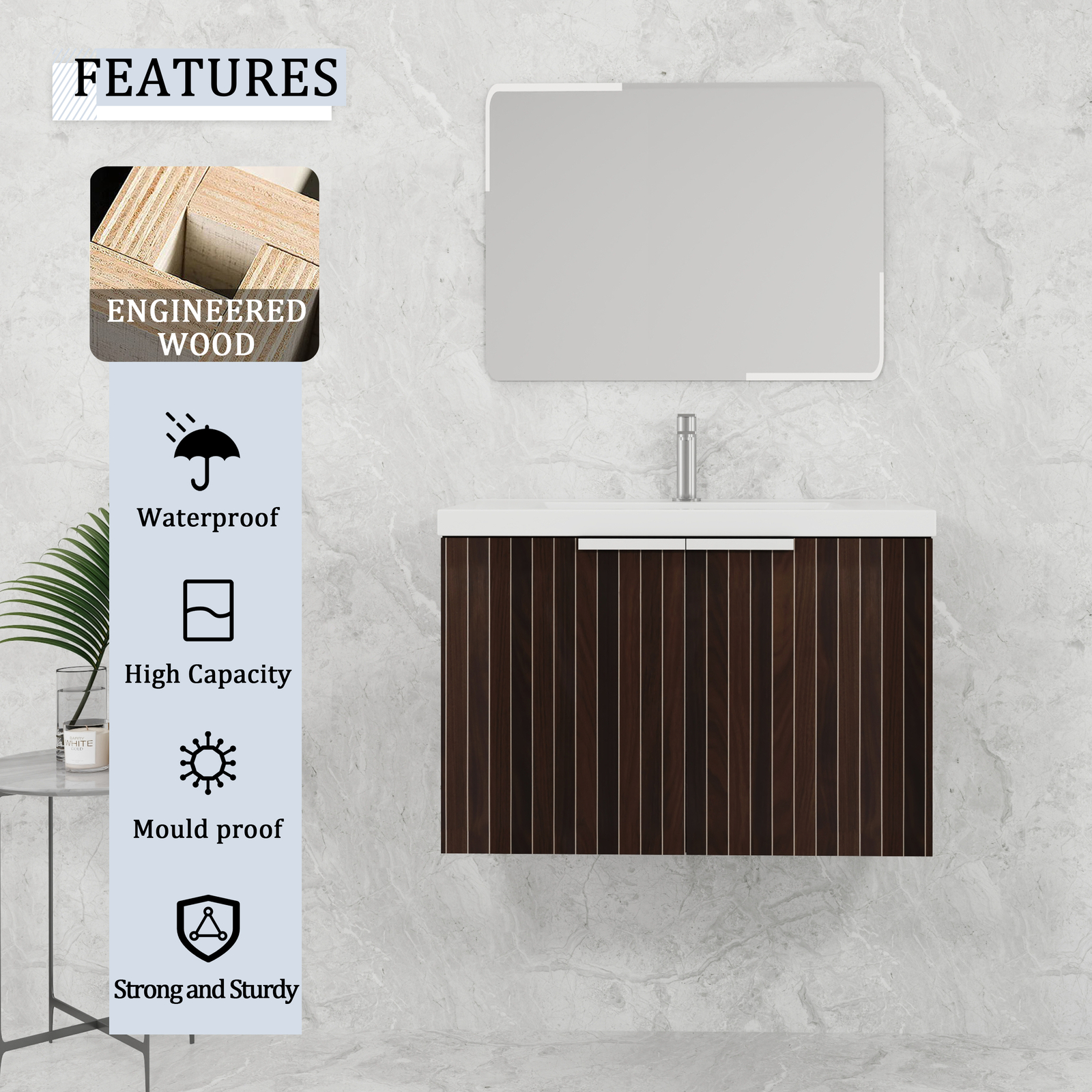 72″ Wooden Floating Bathroom Vanity with Dual Sink Basin Doors /Storage Shelves