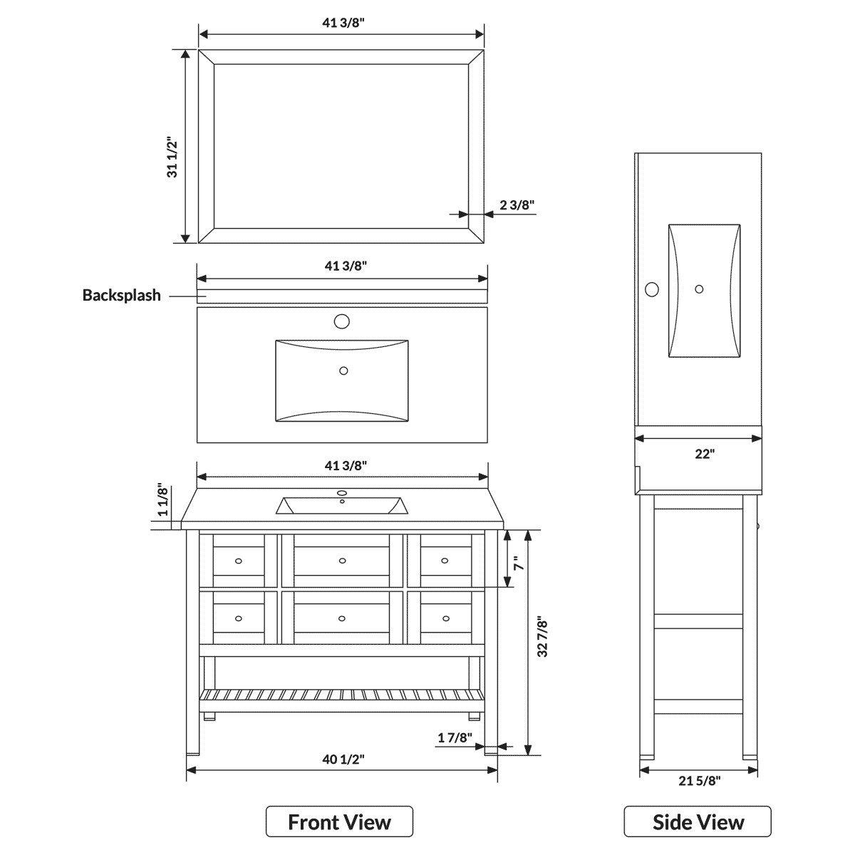 41.375″ Vanity Cabinet Set with Mirror White LV6-42W by LessCare