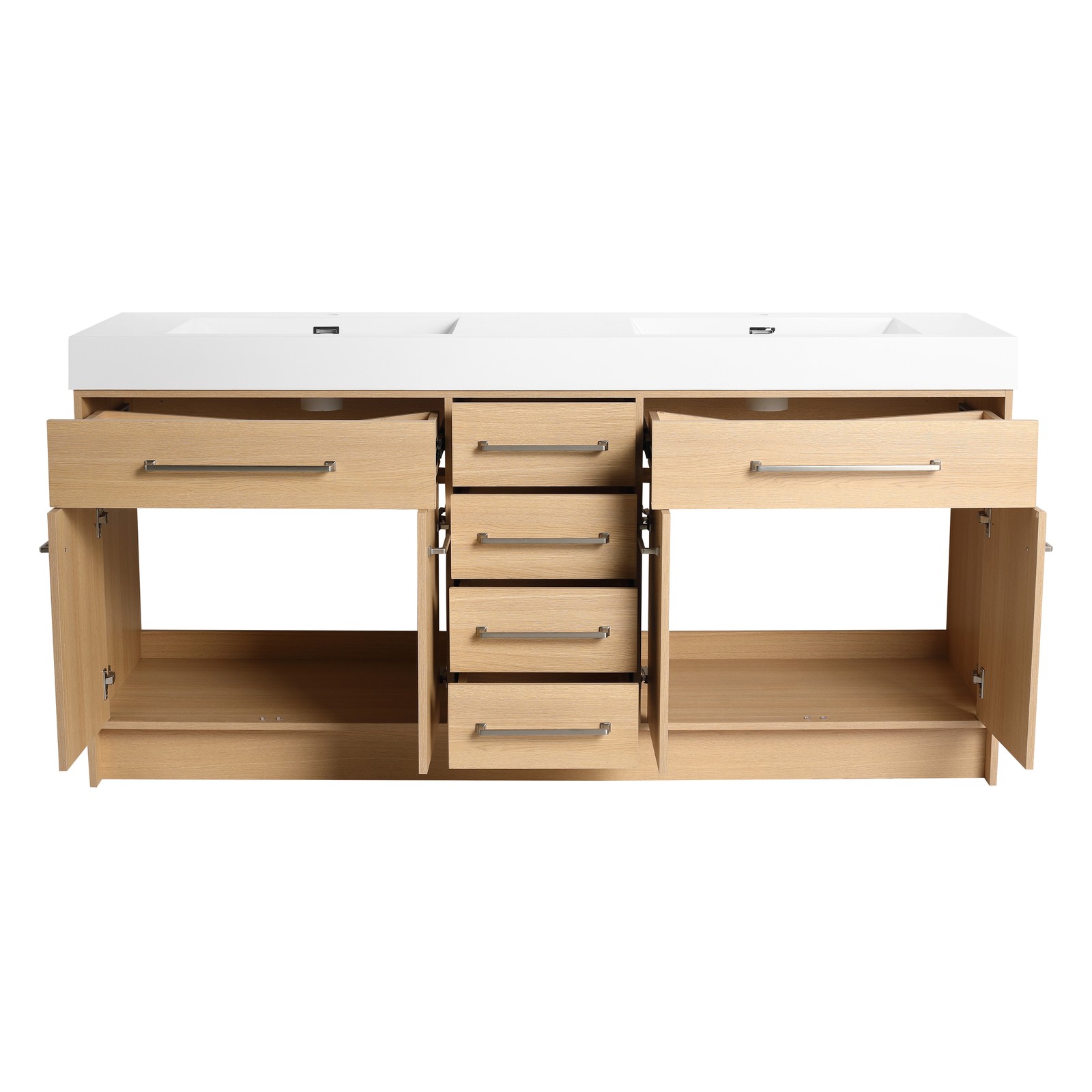 72 in Plywood Bathroom Vanity Freestanding W/Double Resin Sink+4 Doors 6 Drawers
