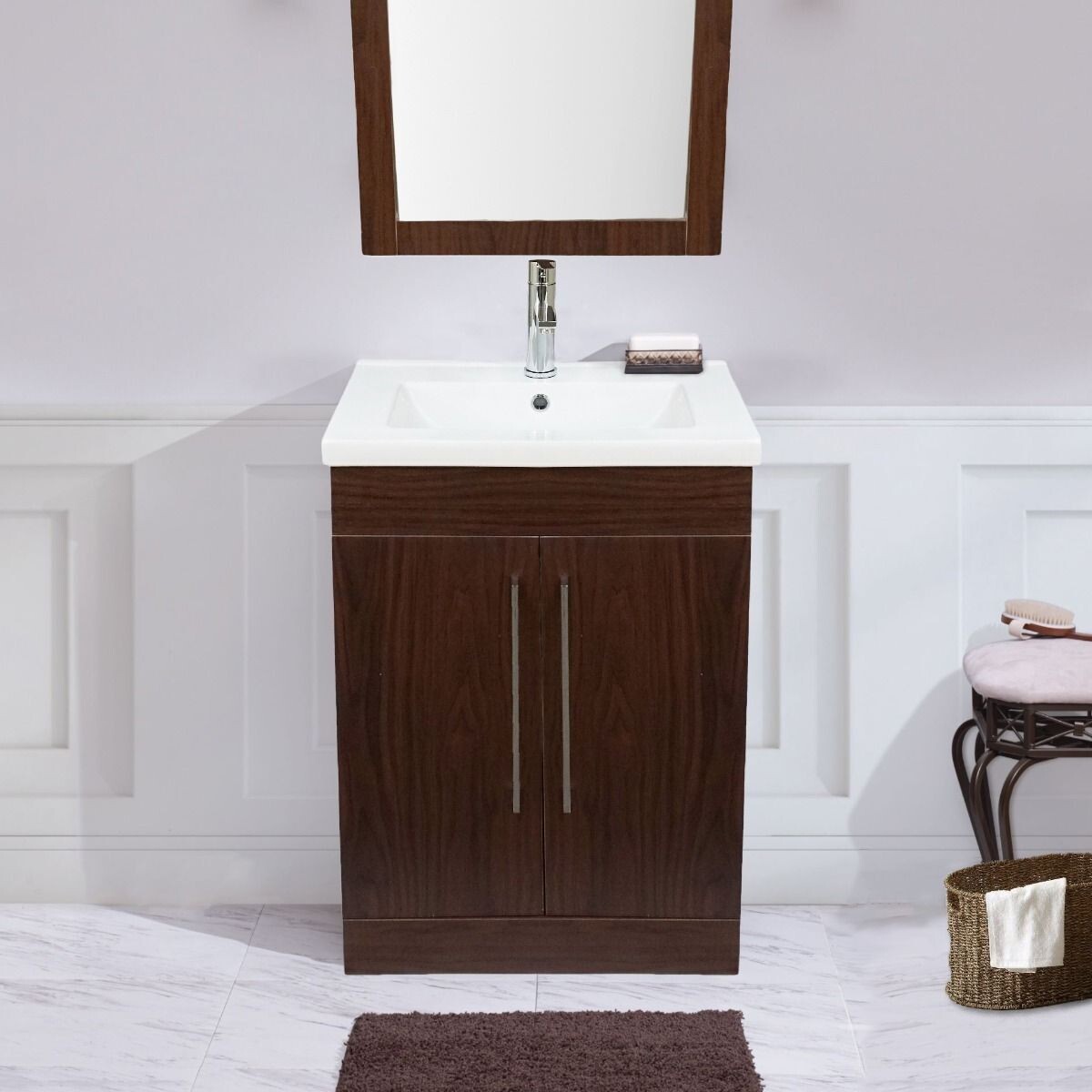 24″ W x 18″ D x 33″ H Oslo Deep Peach Wood Finish Vanity with Ceramic Vanity Top